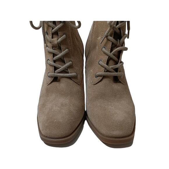 Lucky Brand Wadil Stone Taupe Suede Leather Lace up Combat Ankle Boots Booties - Picture 8 of 11